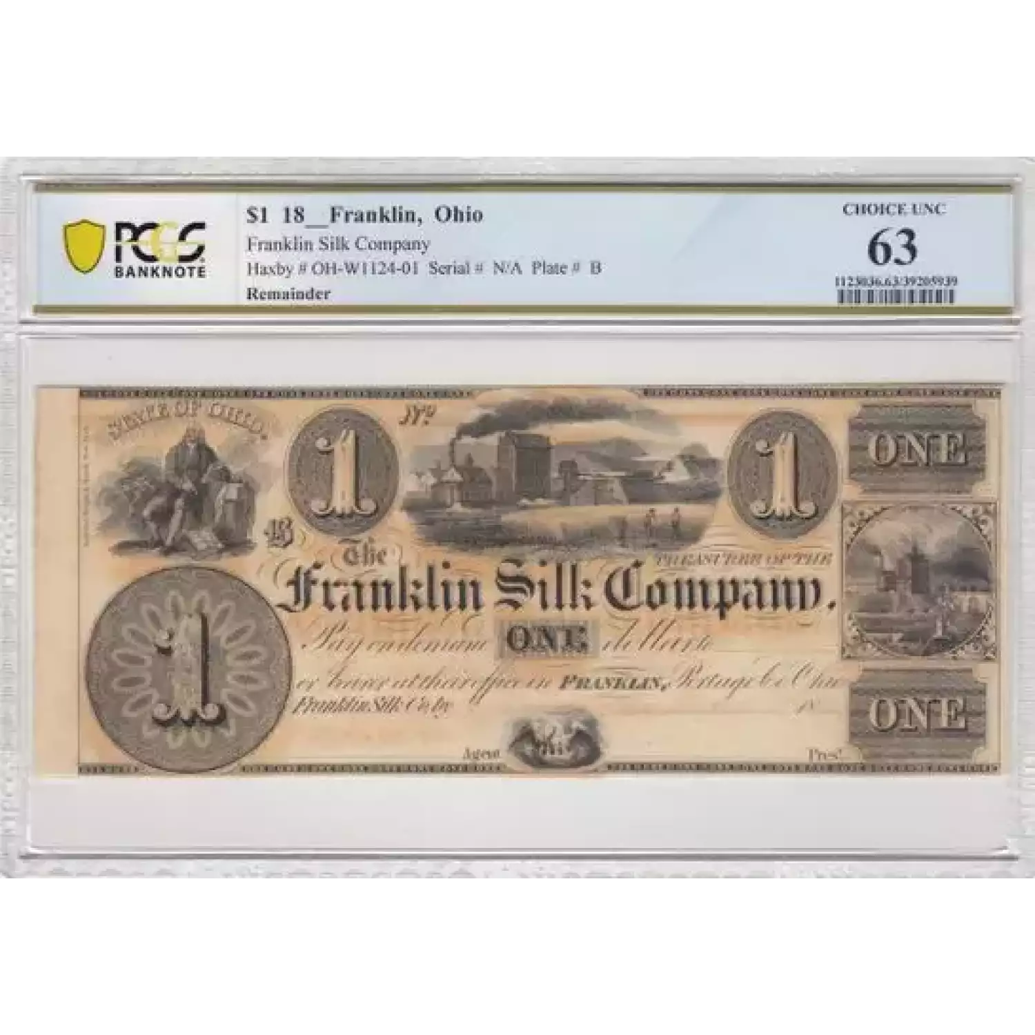 $1 Franklin Silk Company Haxby#oh-w1124-01 #uncirculated