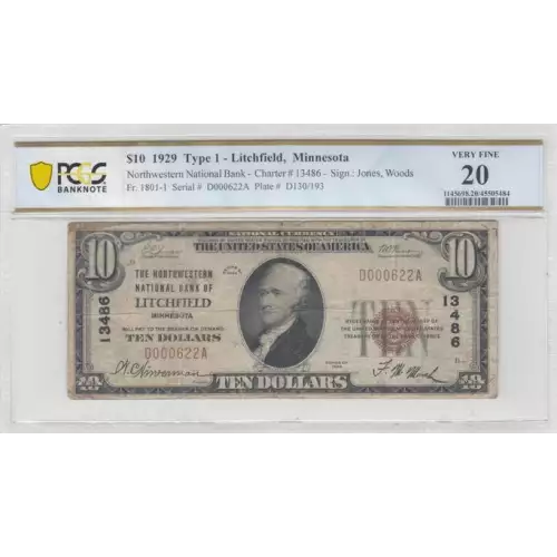 $10 1929 small brown seal. Small National Bank Notes 1801-1