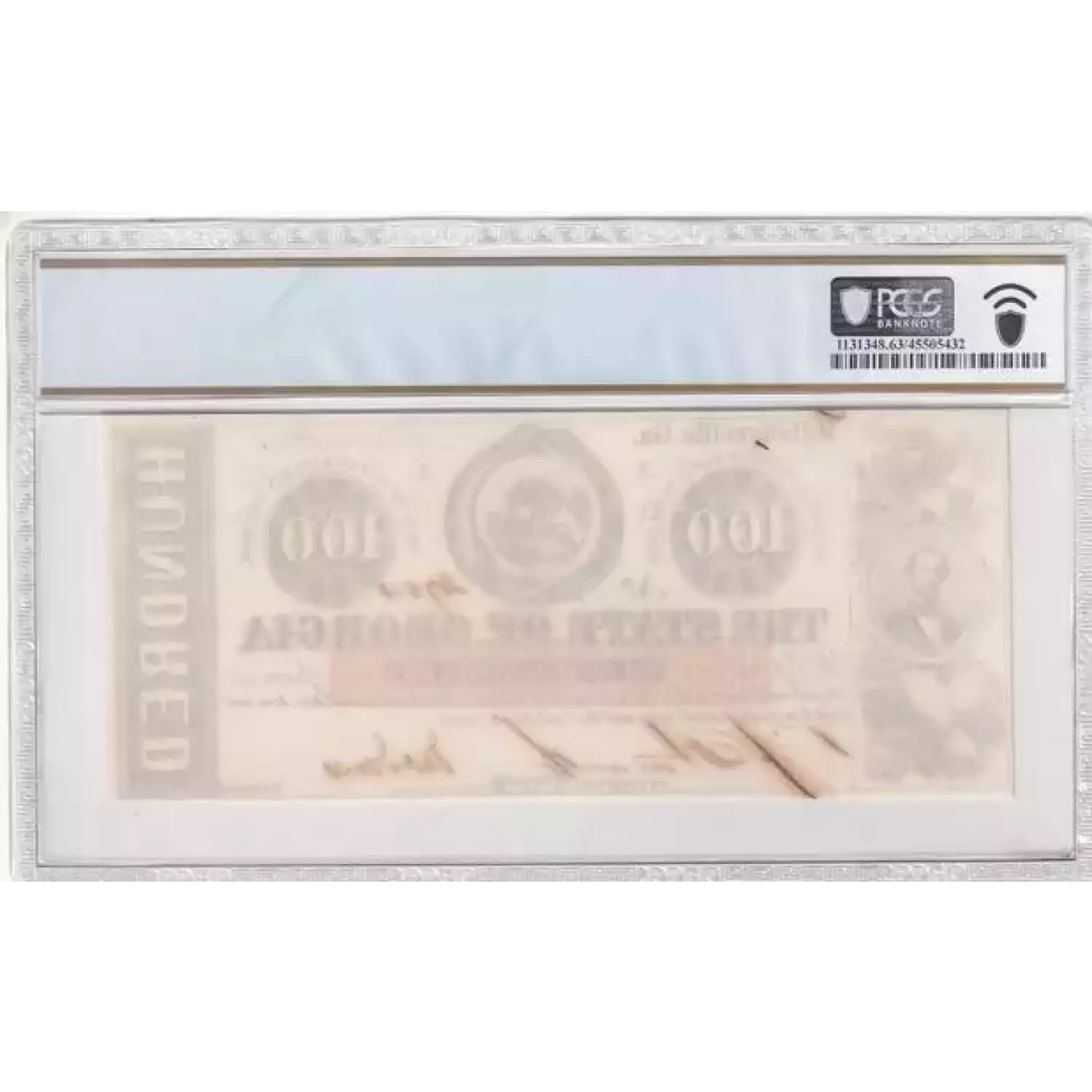 $100 1863 Treasury Note - Milledgeville, Georgia