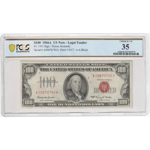 $100 1966-A red seal. Small Legal Tender Notes 1551 (2)