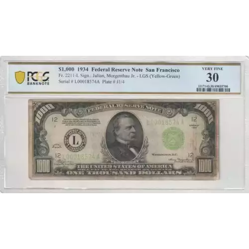 $1,000 1934-A.  High Denomination Notes 2212-G