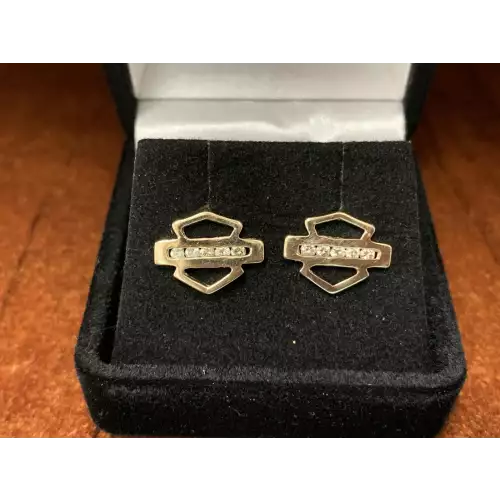 10K Gold Earrings Harley Davidson 1/4CTW 1.7g