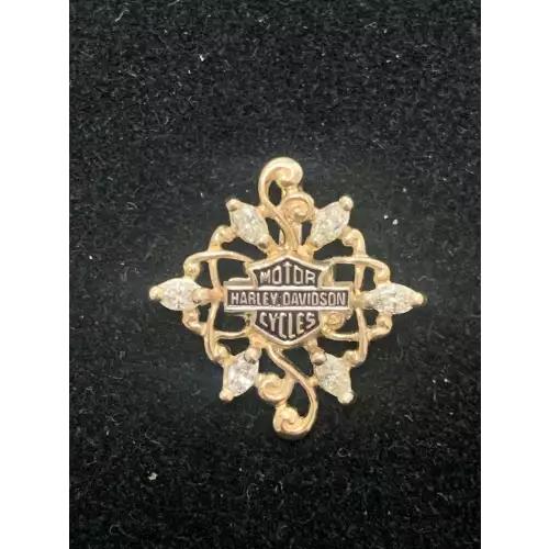 10K Yellow Gold Harley Davidson Pendant, 0.60 CTW, 2.8g