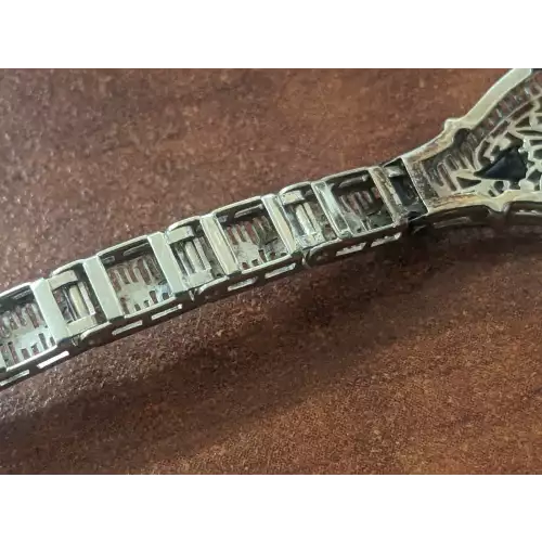 14k Bracelet White Gold Filigree .10 CT Diamond & Sapphire 6.25