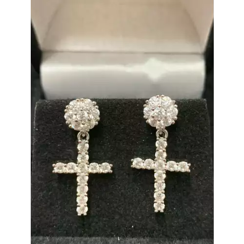14K Gold Earring Diamond Cross 
