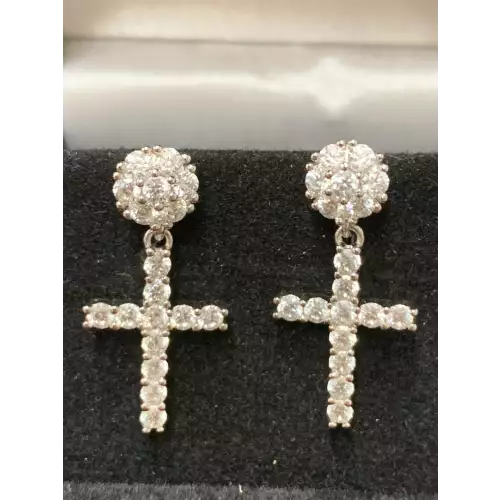 14K Gold Earring Diamond Cross  (4)
