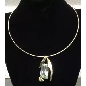 14k Gold Vintage Antique Necklace with Large Aquamarine With Chord Chain (4)