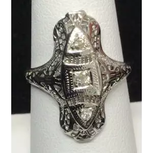 18k White Gold 2.6g Vintage Diamond Filigree Edwardian Ring size 6.5