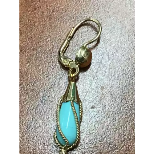18K Yellow Gold Earrings Persian Turquoise 6.0g  (4)