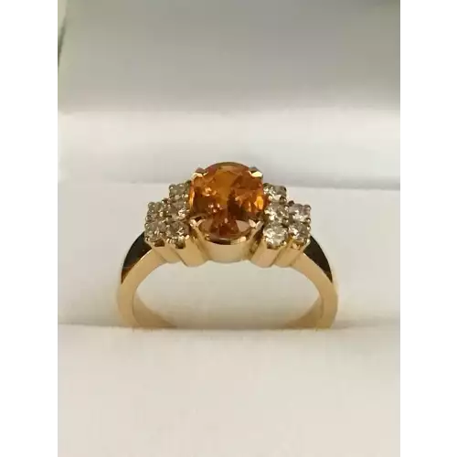 18K YG Ring 1/3 CT. T. W. Oval Golden Sapphire 5.8g Size 7.75