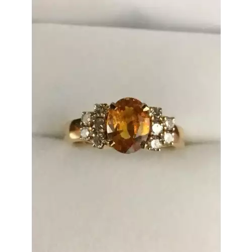 18K YG Ring 1/3 CT. T. W. Oval Golden Sapphire 5.8g Size 7.75 (2)