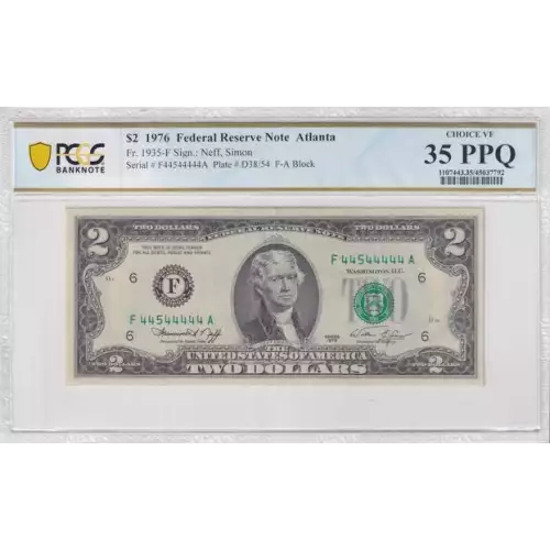 $2 1976 Green seal Small Size $2 Federal Reserve Notes 1935-F