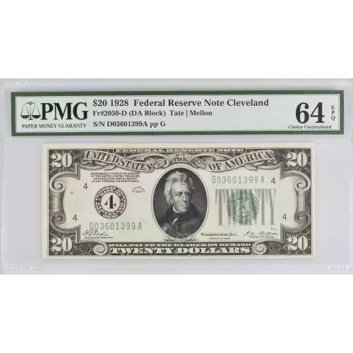 $20 1928 Green seal. Small Size $20 Federal Reserve Notes 2050-D