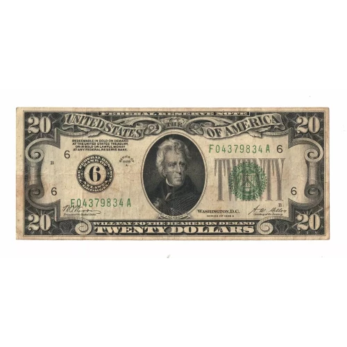 $20 1928 Green seal. Small Size $20 Federal Reserve Notes 2050-F