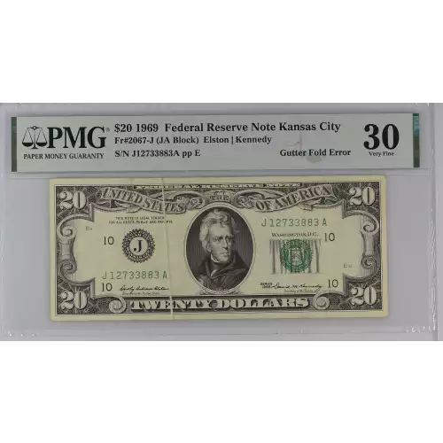 $20 1969 blue-Green seal. Small Size $20 Federal Reserve Notes 2067-J