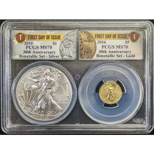 2016 $5 Gold Eagle 30th Anniversary Bimetallic Set,First Day of Issue