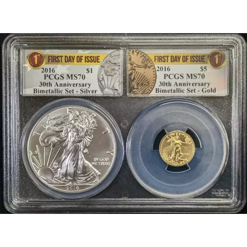2016 $5 Gold Eagle 30th Anniversary Bimetallic Set,First Day of Issue