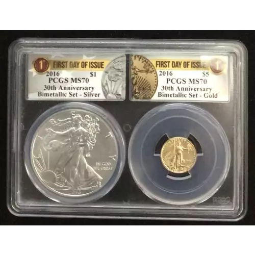 2016 $5 Gold Eagle 30th Anniversary Bimetallic Set,First Day of Issue