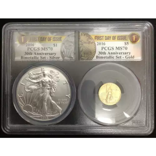 2016 $5 Gold Eagle 30th Anniversary Bimetallic Set,First Day of Issue (3)