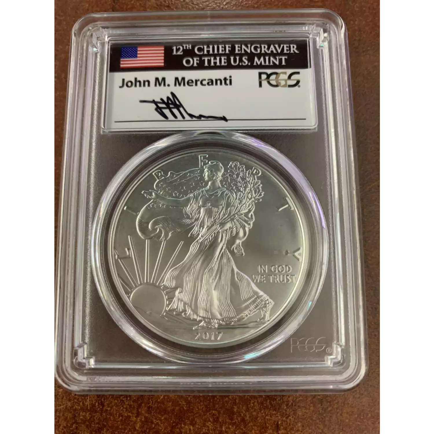 2017-W $1 Burnished Silver Eagle Mercanti Signature