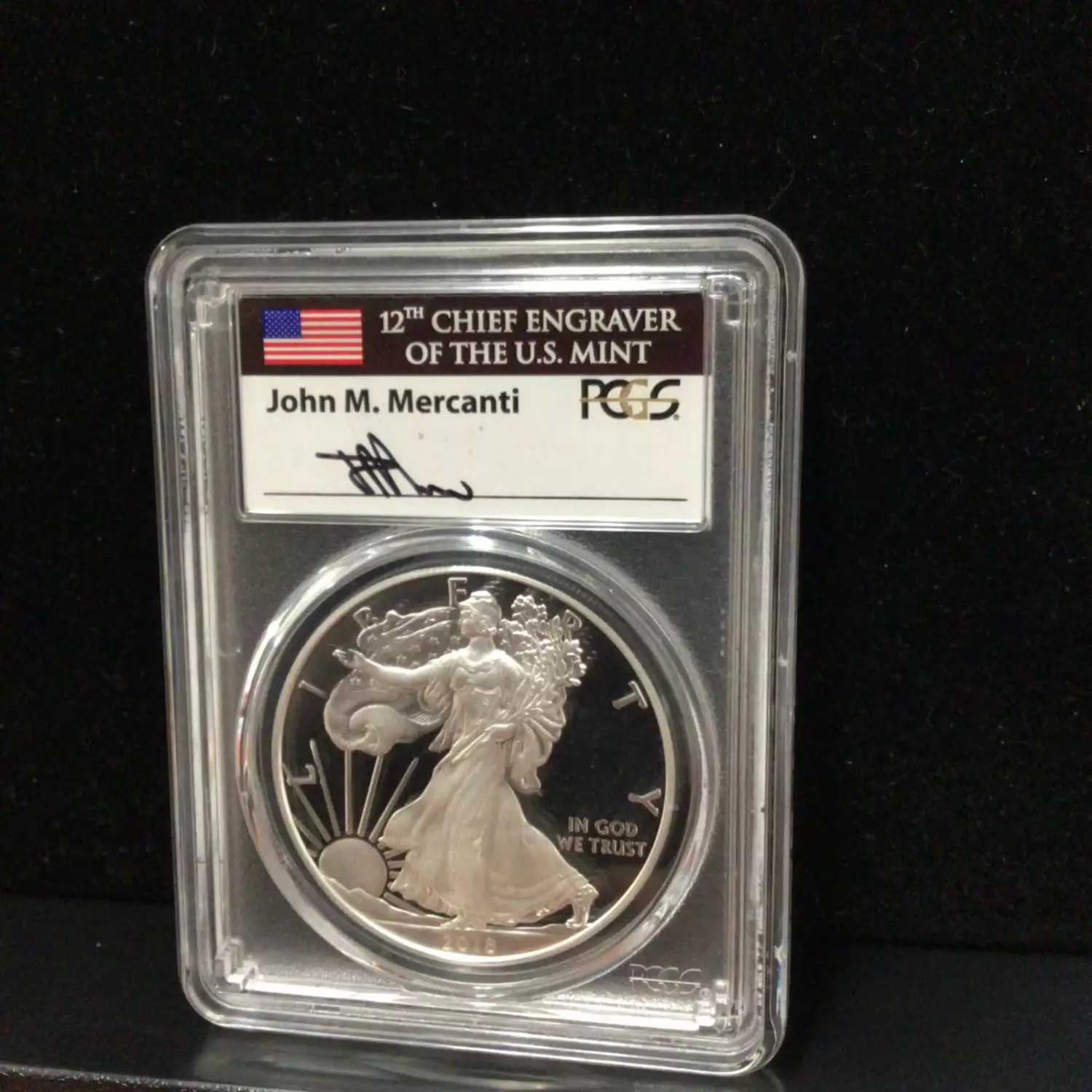 2018-S $1 Silver Eagle First Day of Issue Mercanti Signature, DCAM