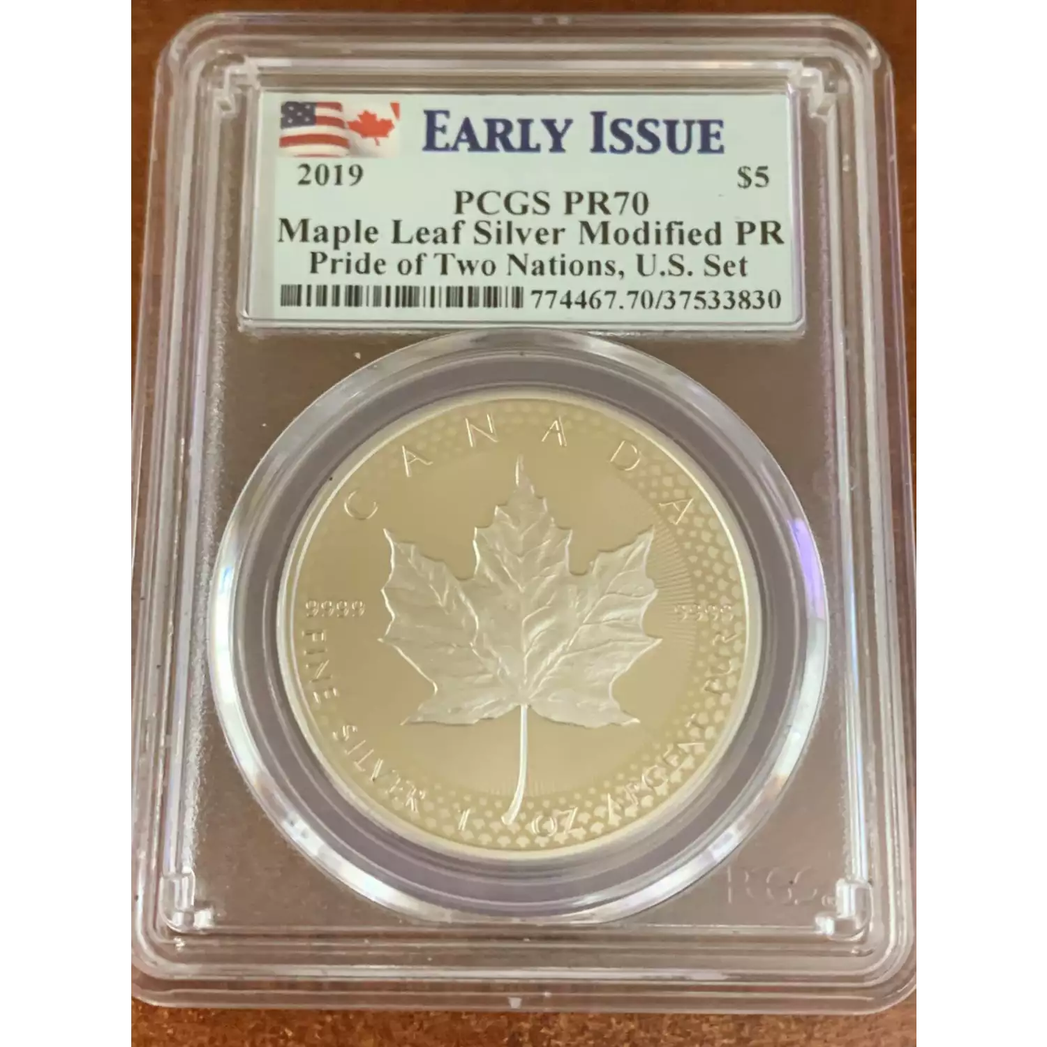 2019 $5 Maple Leaf Silver Modified PR Pride of Two Nations, U.S. Set First Strike