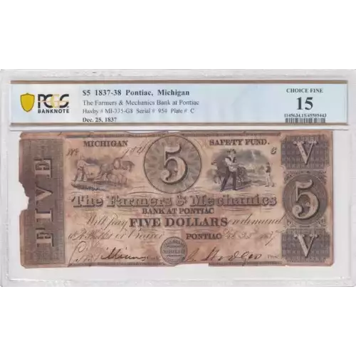 $5 1837-38 Pontiac Michigan