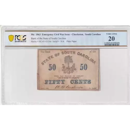 50¢ 1863 Emergency Civil War Issue - Charleston, South Carolina