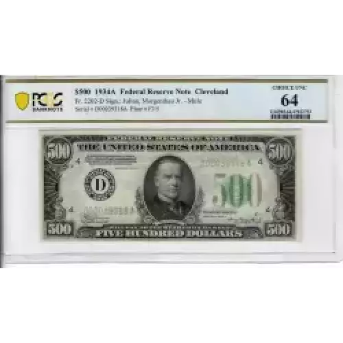 $500 1934-A.  High Denomination Notes 2202-D