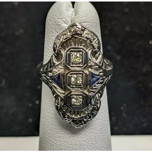 Antique Filigree Platinum Ring Sapphires and Diamonds Filigree Classy (2)