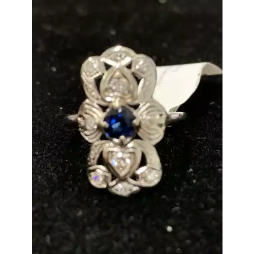 Antique Platinum Ring with Sapphire and Diamonds .35 CTW 3.2g size 6.5 (3)