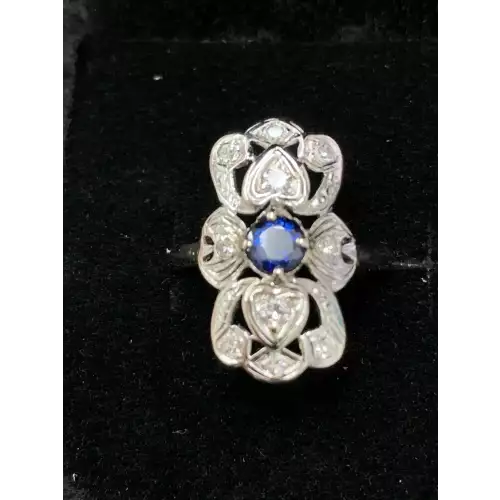 Antique Platinum Ring with Sapphire and Diamonds .35 CTW 3.2g size 6.5