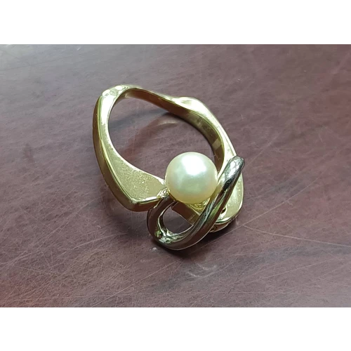 Custom Freeform 14k White and Yellow Gold Ring with Pearl Size 7.5 4.48g