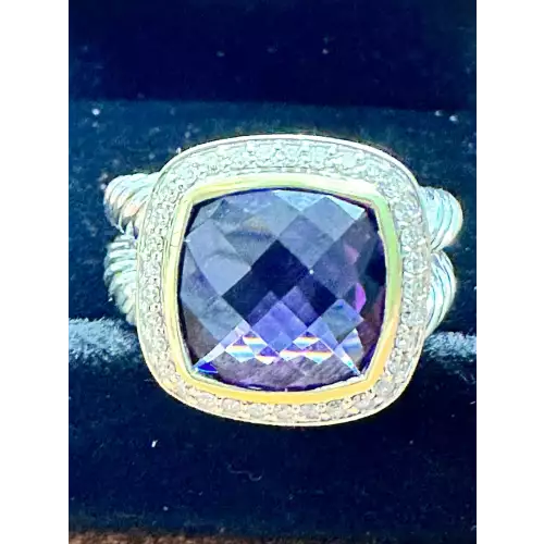 David Yurman Ring Sterling Silver with 18K Gold with Faceted Amethyst Size 8 9.7g