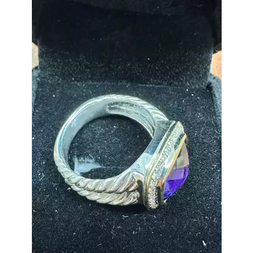 David Yurman Ring Sterling Silver with 18K Gold with Faceted Amethyst Size 8 9.7g (3)