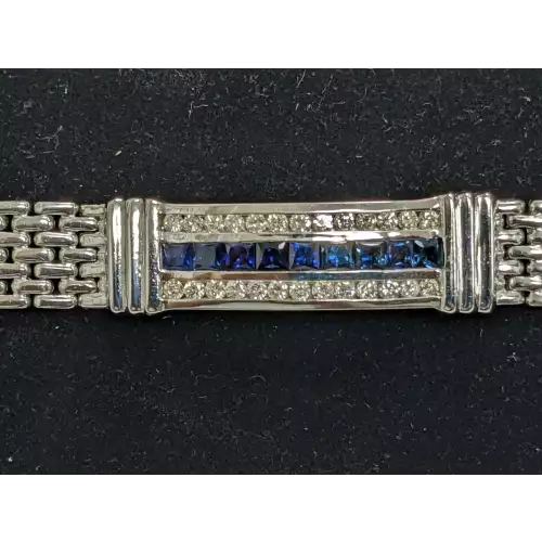Diamond and Sapphire Men's Bracelet 14k White Gold 33g 8