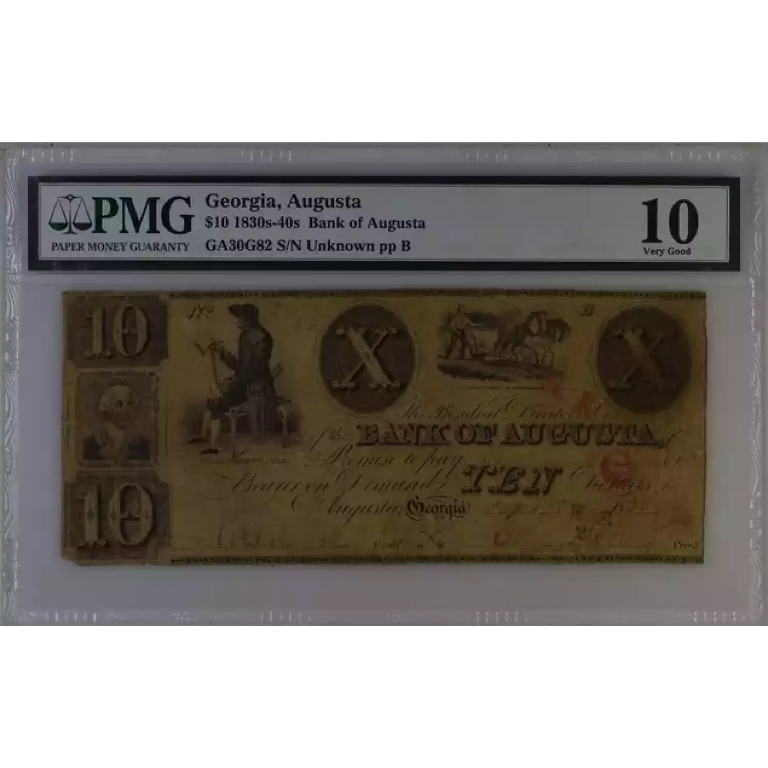 Georgia, Augusta, $10 1830s-40s Obsolete Bank Note
