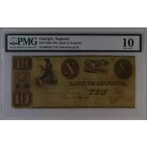Georgia, Augusta, $10 1830s-40s Obsolete Bank Note