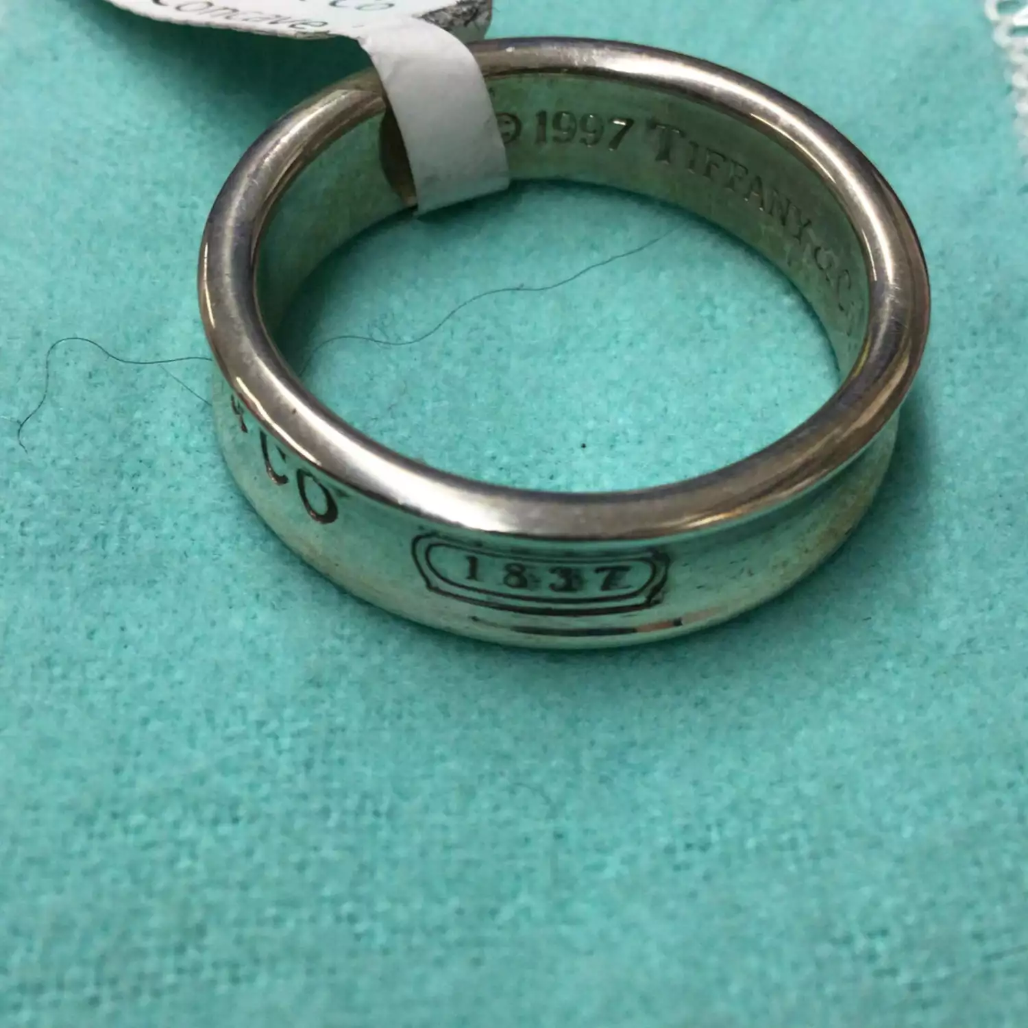 Tiffany & Co 1837 Size 4.25 Wide Band Ring Black Titanium Silver w Pouch
