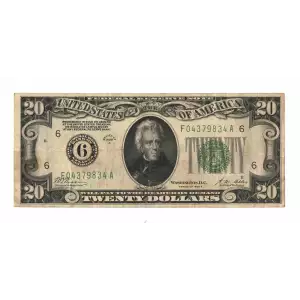 $20 1928 Green seal. Small Size $20 Federal Reserve Notes 2050-F