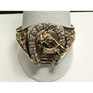 Men's Gold Horsehoe Ring Size 12.5 1/3 Carat Diamonds