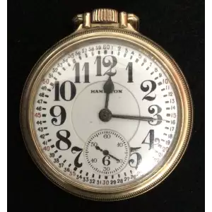 Hamilton 992 21 Jewel Rail Road Pocket Watch Montgomery Dial 10k Gold Fill Case0