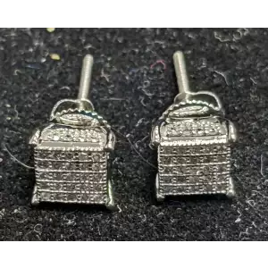 Square Stud 1 Carat Diamond Cluster Earrings 10k White gold 2.1 Grams Screw Backs Impressive (4)